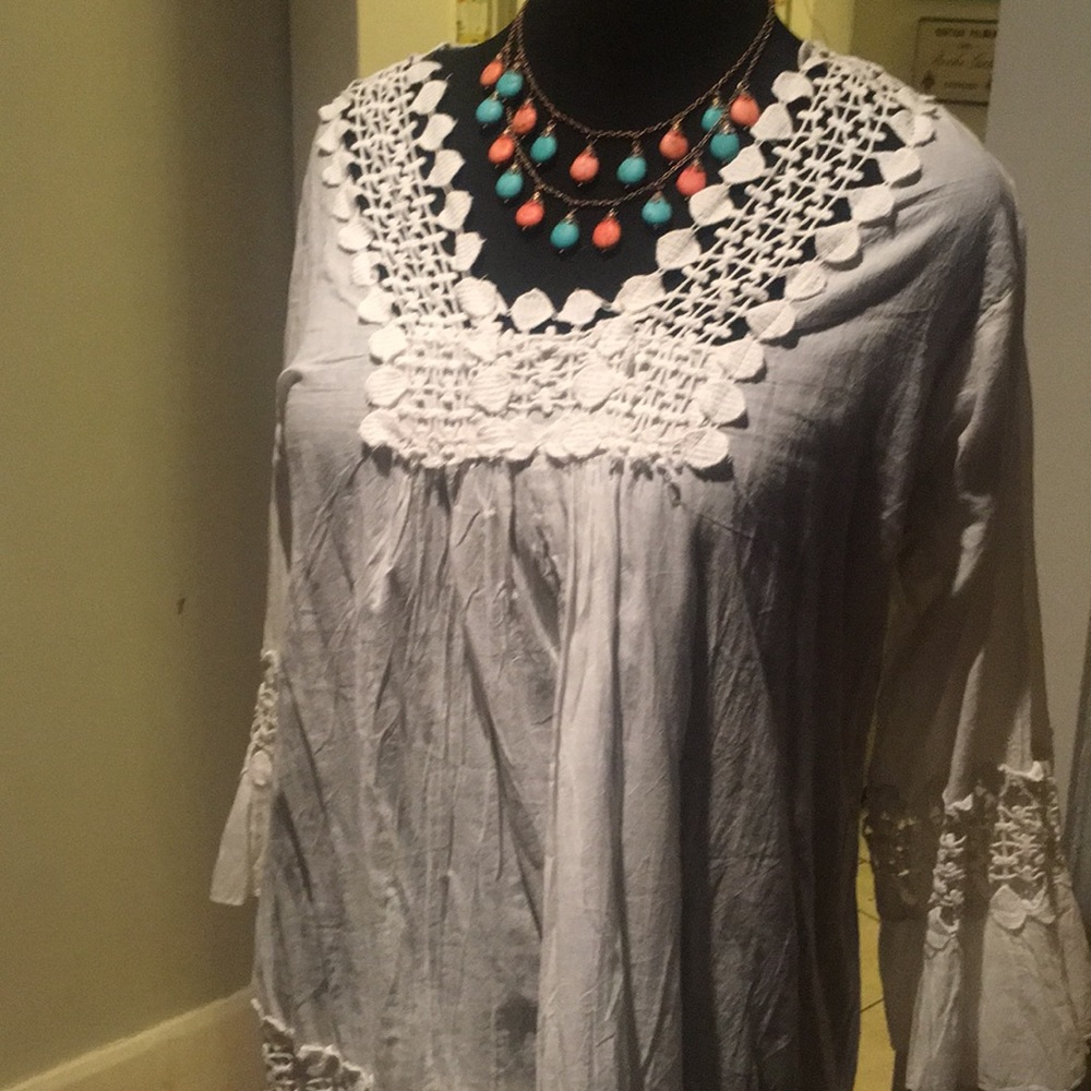 Boho White Top with Openwork Trim (XXL)
